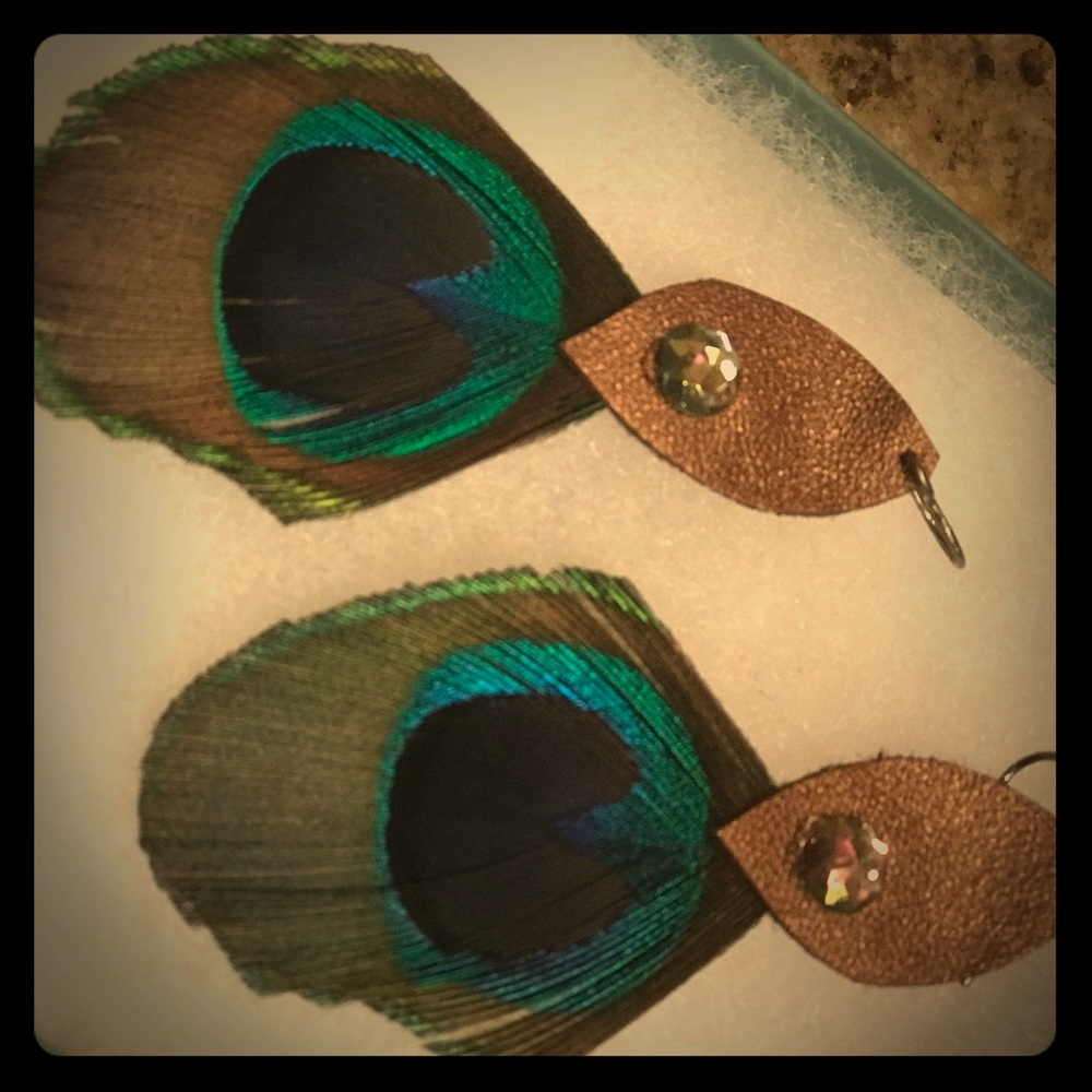 Peacock rhinestone feather earrings
